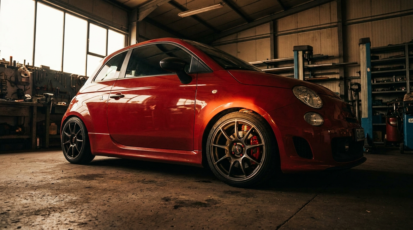 Lowered Fiat Abarth 595 with upgraded suspension 