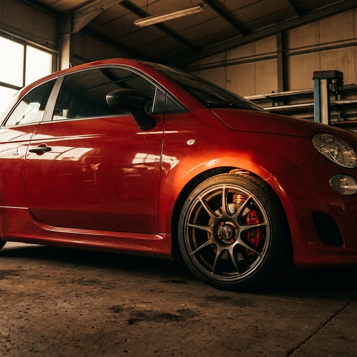 Lowered Fiat Abarth 595 with upgraded suspension 