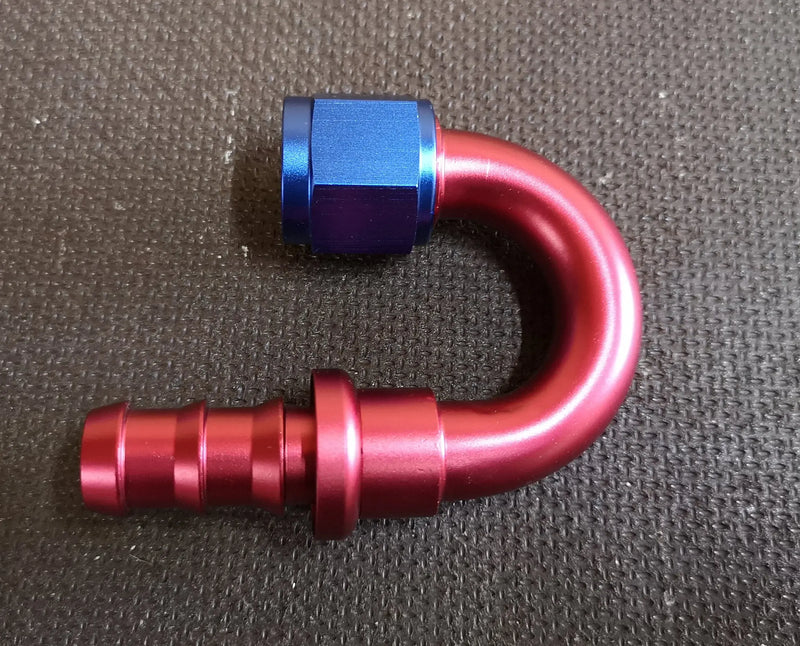 180° Bend Push On / Push Lock Alloy Hose Fitting  Available in sizes -6 , -8 , -10 , -12