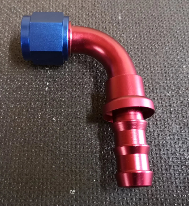 90° Bend Push On / Push Lock Alloy Hose Fitting  Available in sizes -6 , -8 , -10 , -12